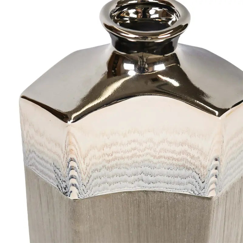 Silver Ceramic Vase with Multicolour Stripes Lina Home