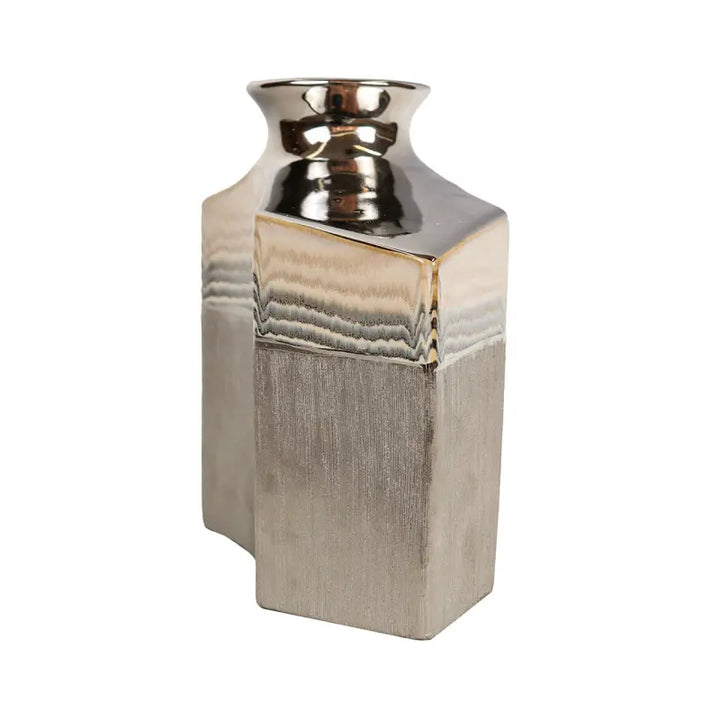 Silver Ceramic Vase with Multicolour Stripes Lina Home