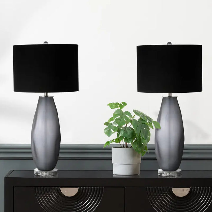 Smoke Glass Table Lamp with Black Velvet Shade Lina Home