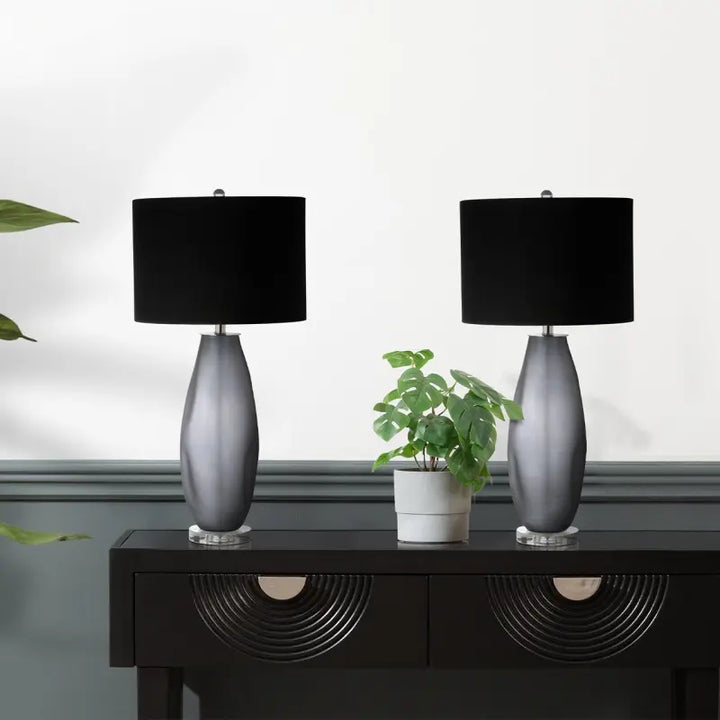 Smoke Glass Table Lamp with Black Velvet Shade Lina Home