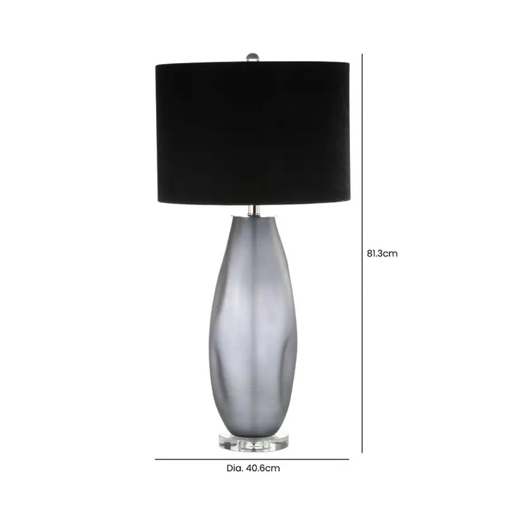 Smoke Glass Table Lamp with Black Velvet Shade Lina Home