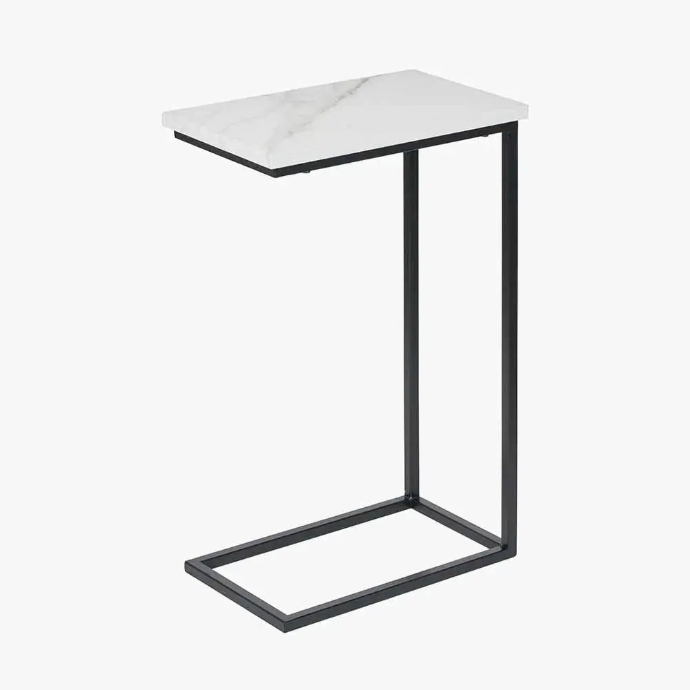 Soho White Marble Veneer and Black Metal Supper Side Table  Nicholas John Interiors