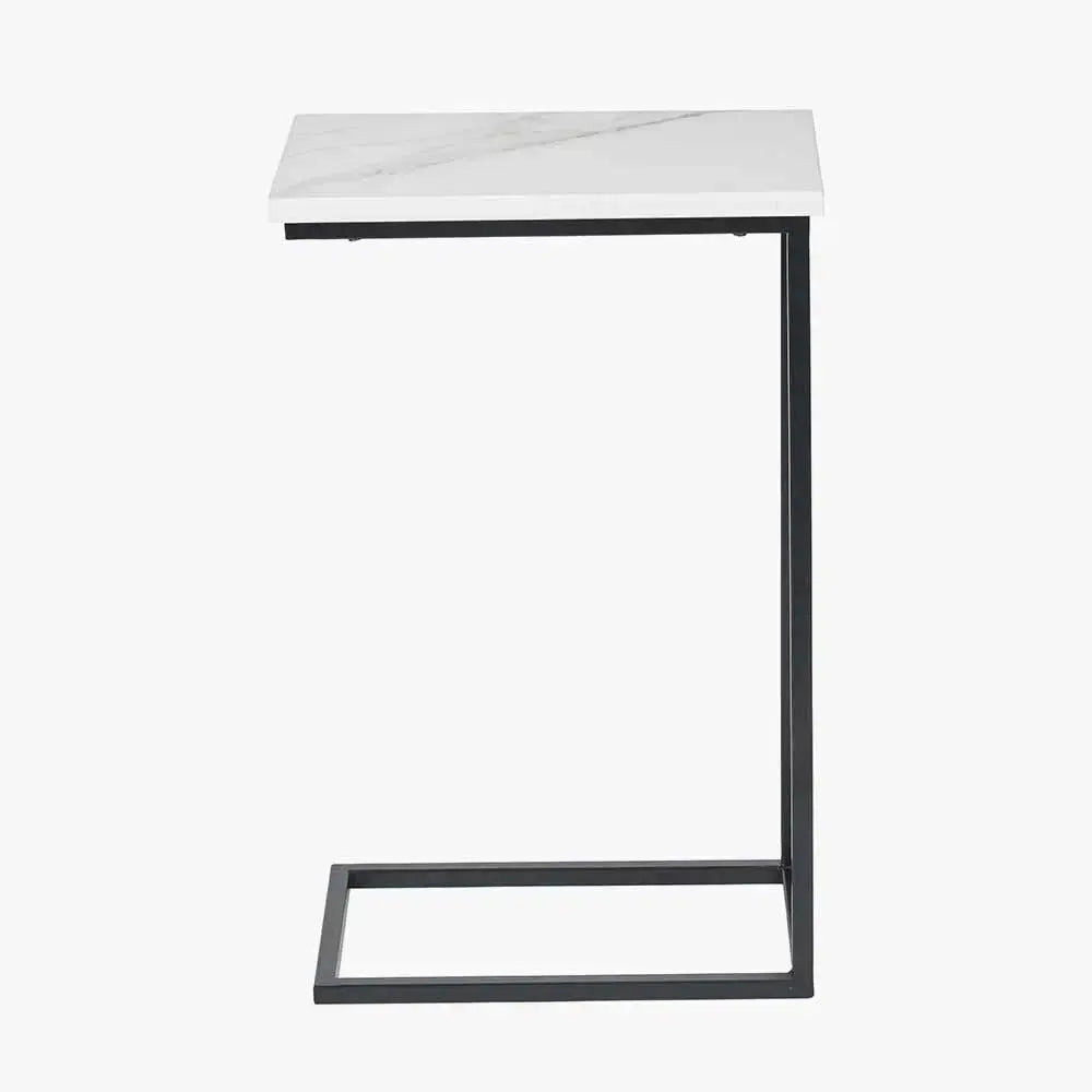 Soho White Marble Veneer and Black Metal Supper Side Table  Nicholas John Interiors