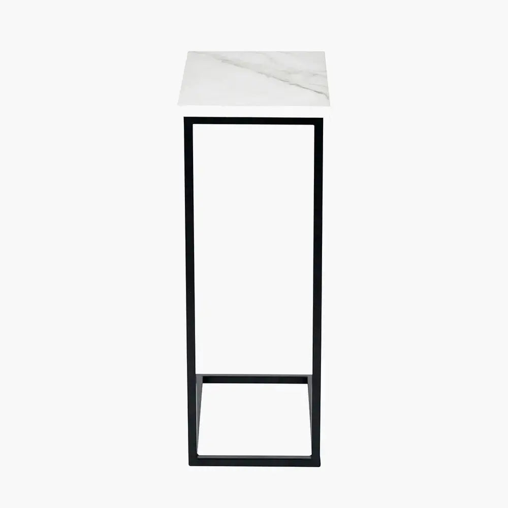 Soho White Marble Veneer and Black Metal Supper Side Table  Nicholas John Interiors