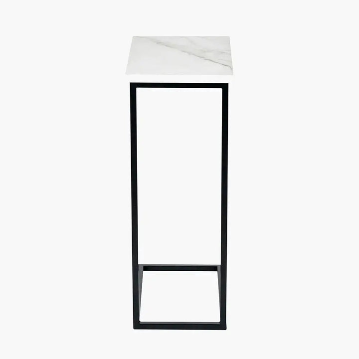 Soho White Marble Veneer and Black Metal Supper Side Table  Nicholas John Interiors