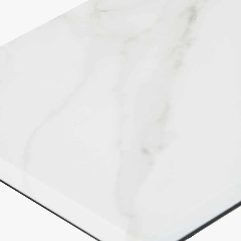 Soho White Marble Veneer and Black Metal Supper Side Table  Nicholas John Interiors