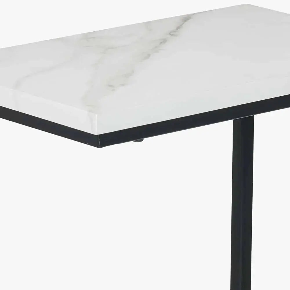 Soho White Marble Veneer and Black Metal Supper Side Table  Nicholas John Interiors