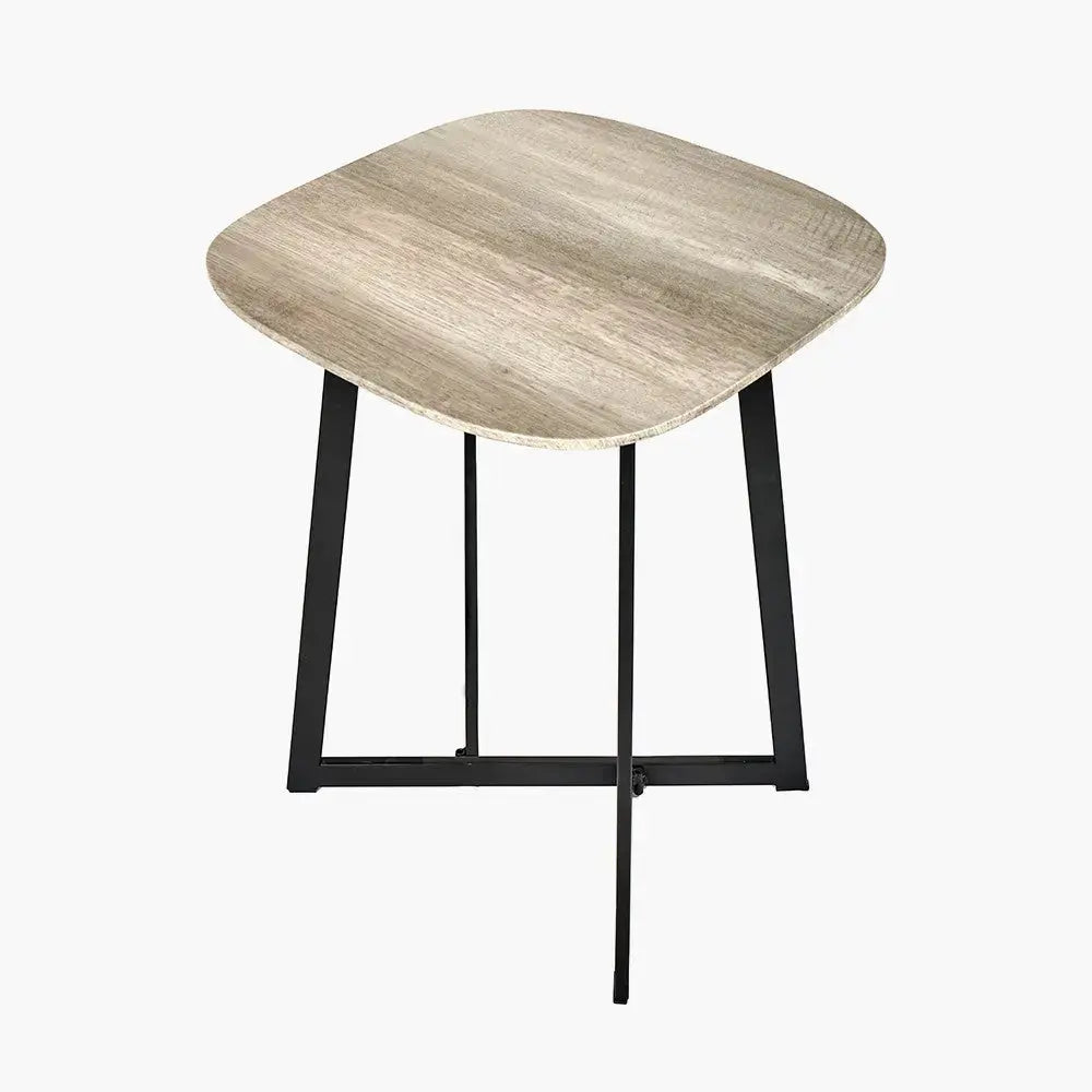 Ukiah Grey Oak Veneer and Black Metal Side Table  Nicholas John Interiors