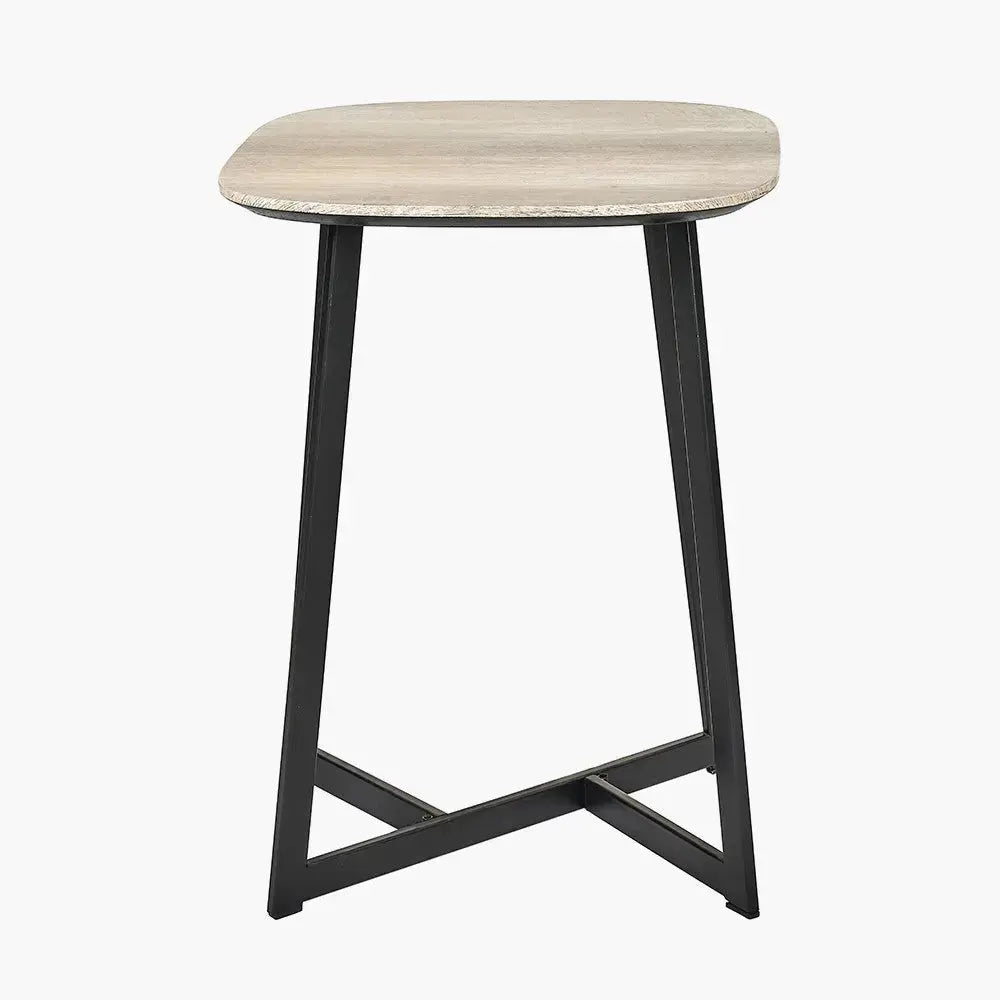 Ukiah Grey Oak Veneer and Black Metal Side Table  Nicholas John Interiors