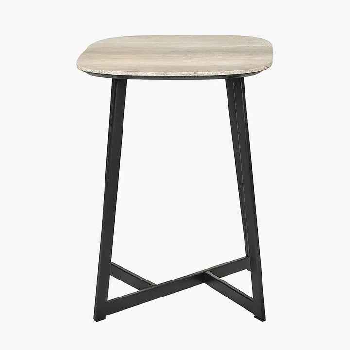 Ukiah Grey Oak Veneer and Black Metal Side Table  Nicholas John Interiors