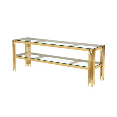 Cohen Gold Steel Tubes Entertainment Unit with Clear Glass Shelves Lina Home