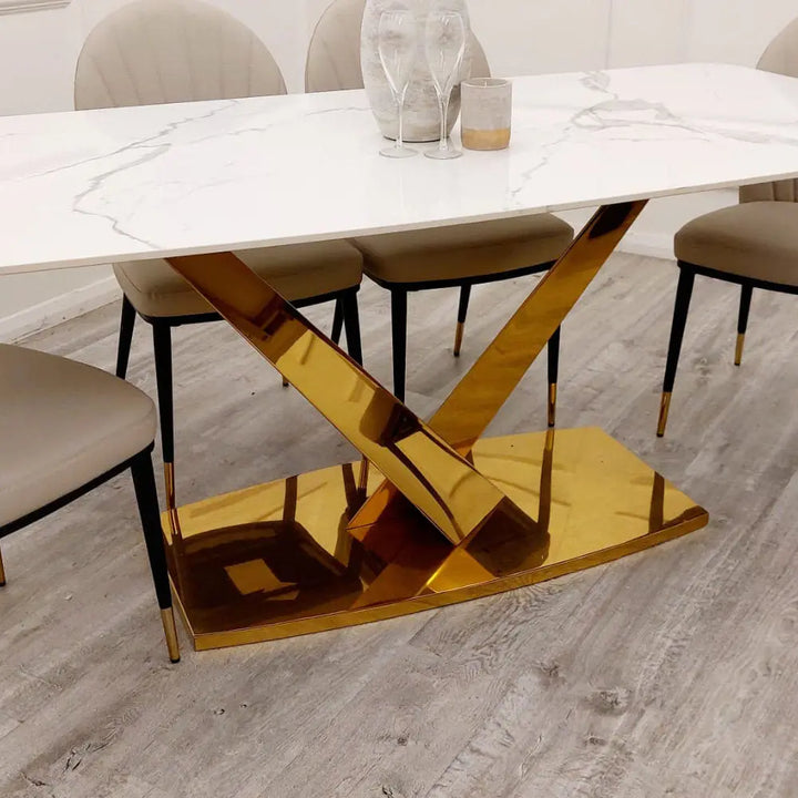 Valeo Gold 1.8 Dining Table with Polar White Sintered Stone Top Furnish 365 Limited