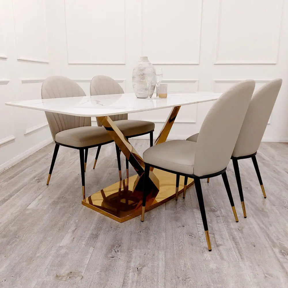 Valeo Gold 1.8 Dining Table with Polar White Sintered Stone Top Furnish 365 Limited