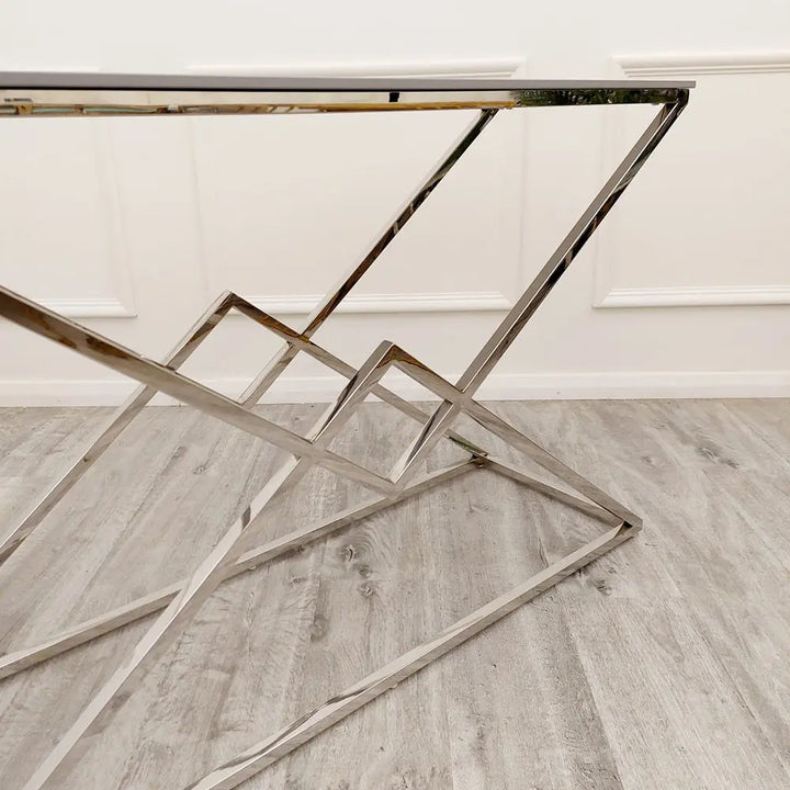 Vesta Chrome Console Table with Stomach Ash Sintered Stone Top Furnish 365 Limited