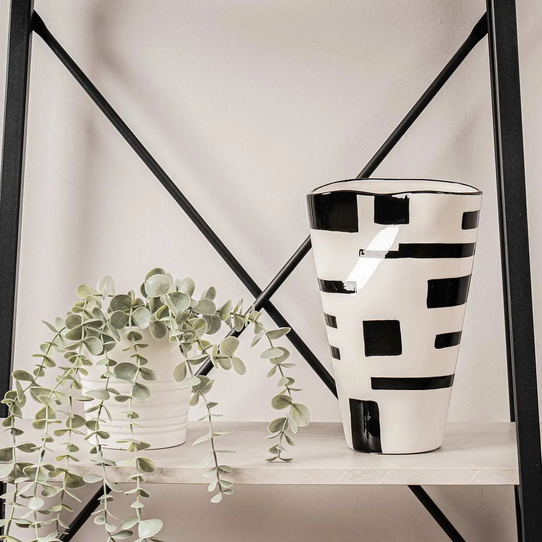 White And Black Ceramic Vase – 23.7 cm Lina Home