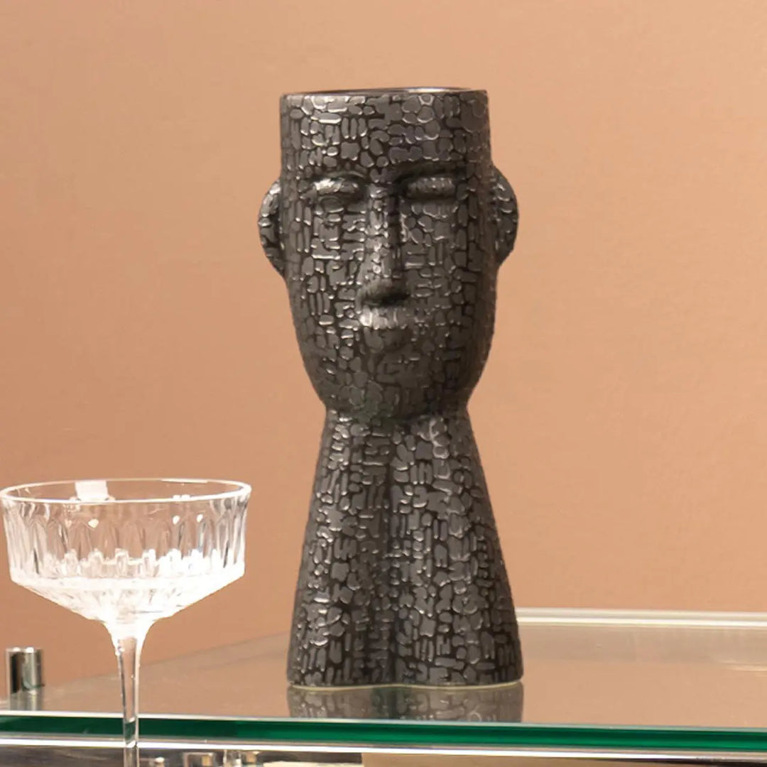 Black Textured Face Ceramic Vase – 24.5 cm Lina Home