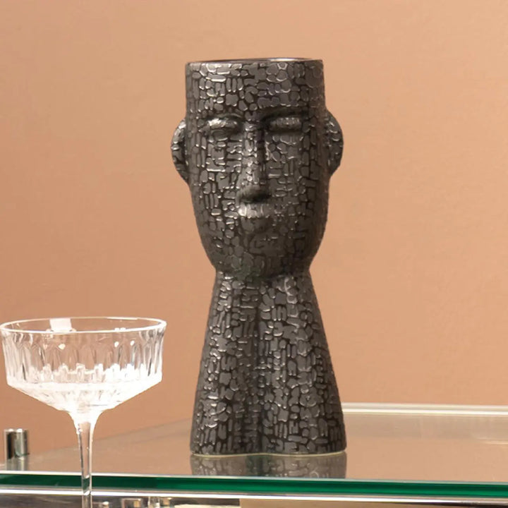 Black Textured Face Ceramic Vase – 24.5 cm Lina Home