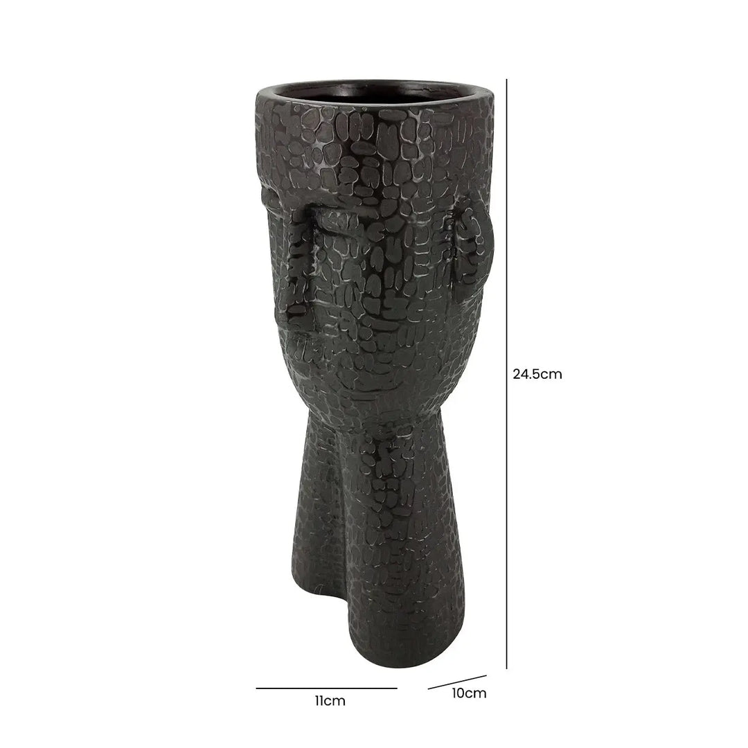 Black Textured Face Ceramic Vase – 24.5 cm Lina Home