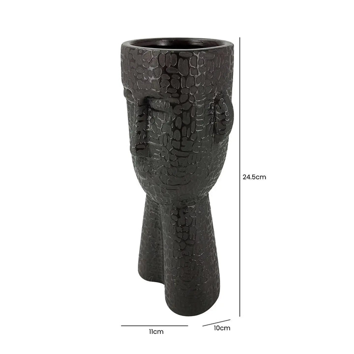Black Textured Face Ceramic Vase – 24.5 cm Lina Home