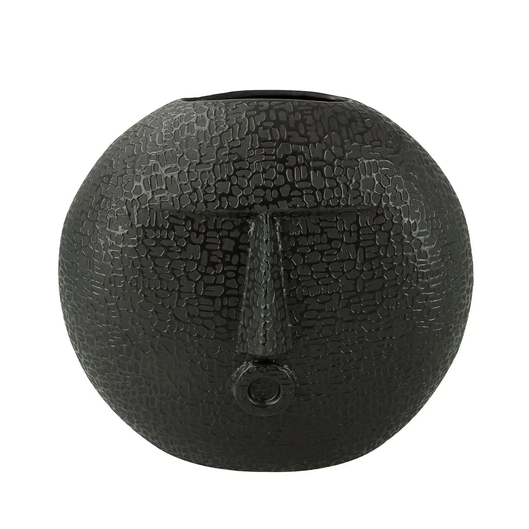 Black Textured Round Face Ceramic Vase – 25.3 cm Lina Home