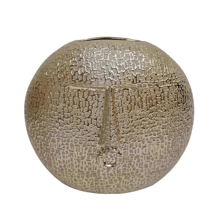 Gold Textured Round Face Ceramic Vase – 25.3 cm Lina Home