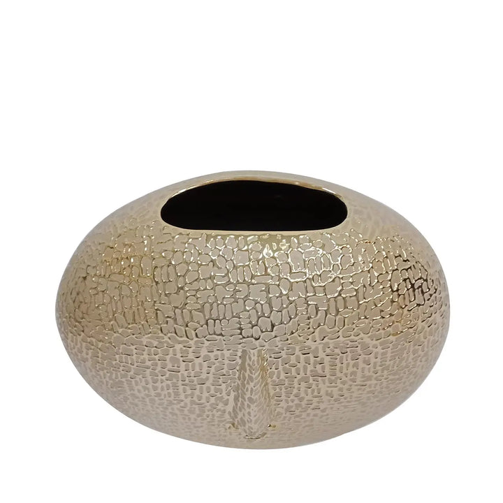Gold Textured Round Face Ceramic Vase – 25.3 cm Lina Home