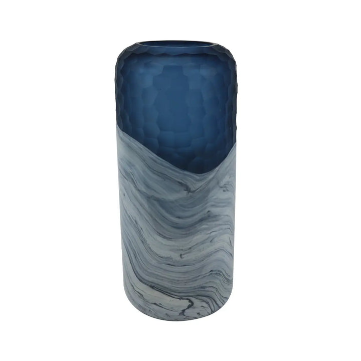Dark Blue and White Handmade Glass Vase – 36 cm Lina Home