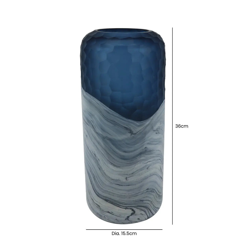 Dark Blue and White Handmade Glass Vase – 36 cm Lina Home