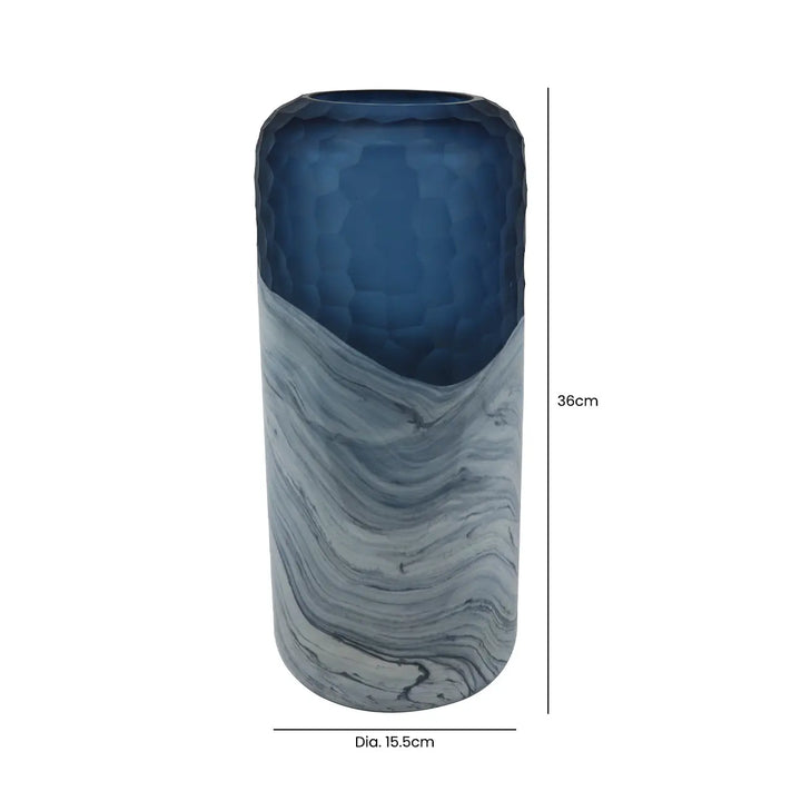 Dark Blue and White Handmade Glass Vase – 36 cm Lina Home
