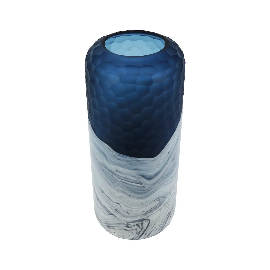 Dark Blue and White Handmade Glass Vase – 36 cm Lina Home
