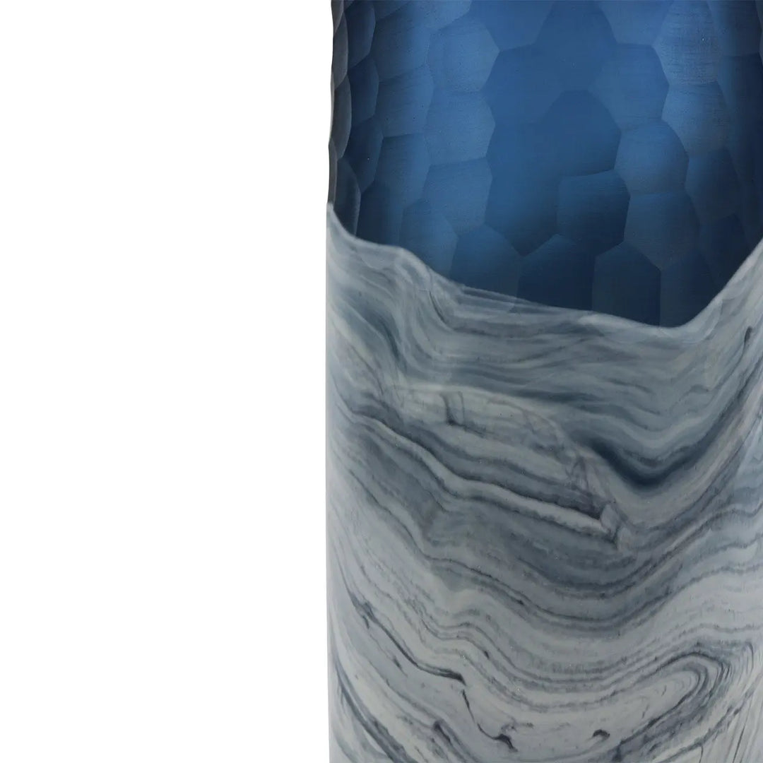 Dark Blue and White Handmade Glass Vase – 36 cm Lina Home