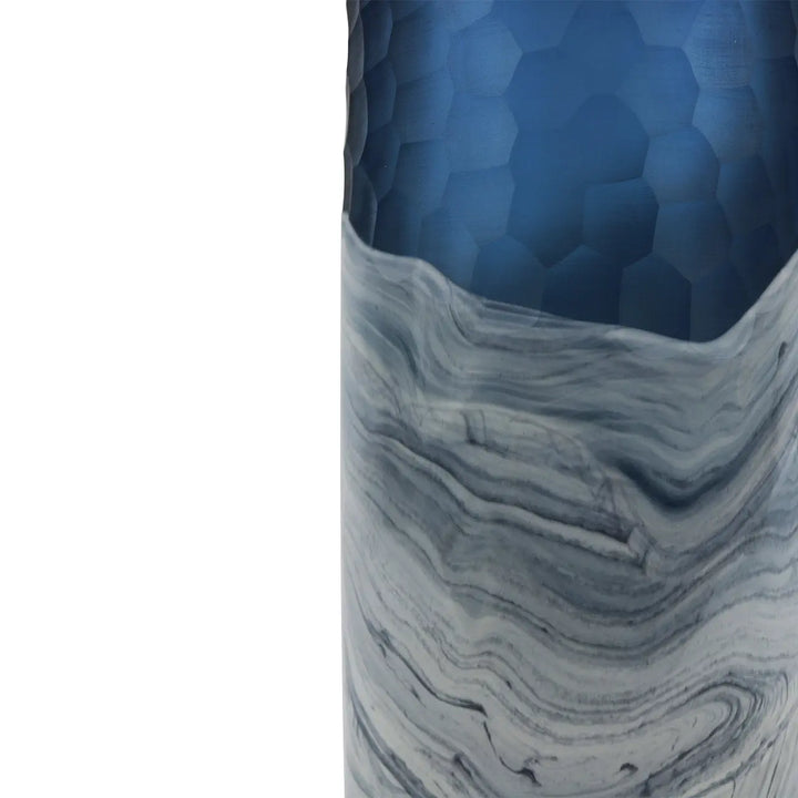 Dark Blue and White Handmade Glass Vase – 36 cm Lina Home