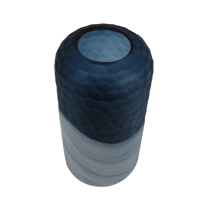 Dark Blue and White Handmade Glass Vase – 30 cm Lina Home