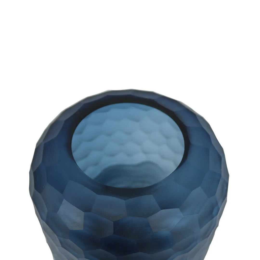 Dark Blue and White Handmade Glass Vase – 30 cm Lina Home