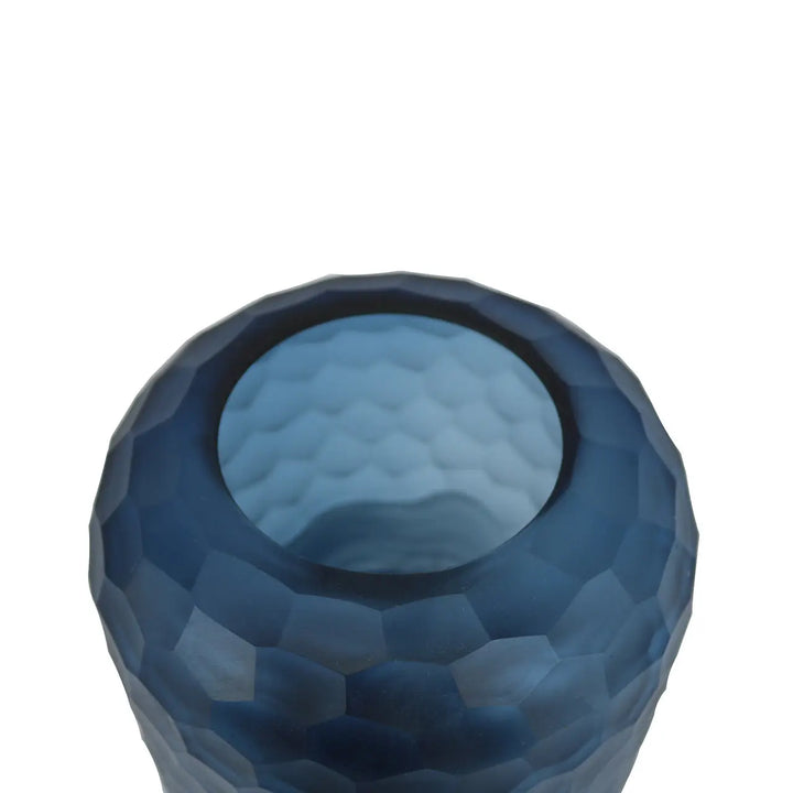 Dark Blue and White Handmade Glass Vase – 30 cm Lina Home