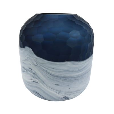 Dark Blue and White Handmade Glass Vase – 18.5 cm Lina Home