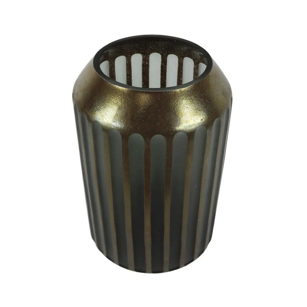 Coffee Brown and Grey Pleated Design Vase – 32.5 cm Lina Home