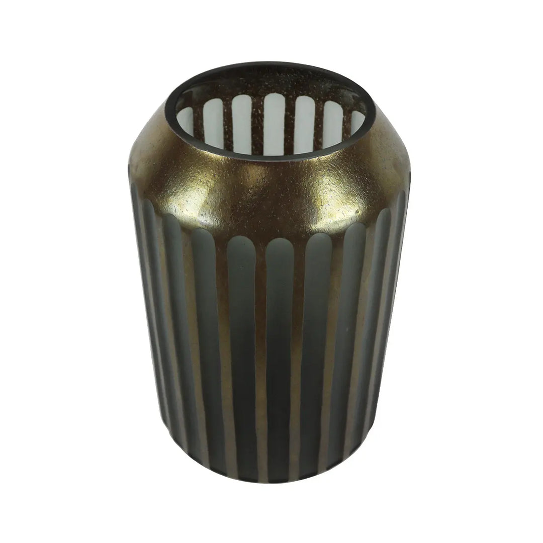 Coffee Brown and Grey Pleated Design Vase – 32.5 cm Lina Home