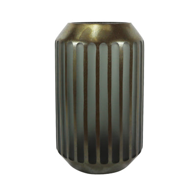 Coffee Brown and Grey Pleated Design Vase – 32.5 cm Lina Home