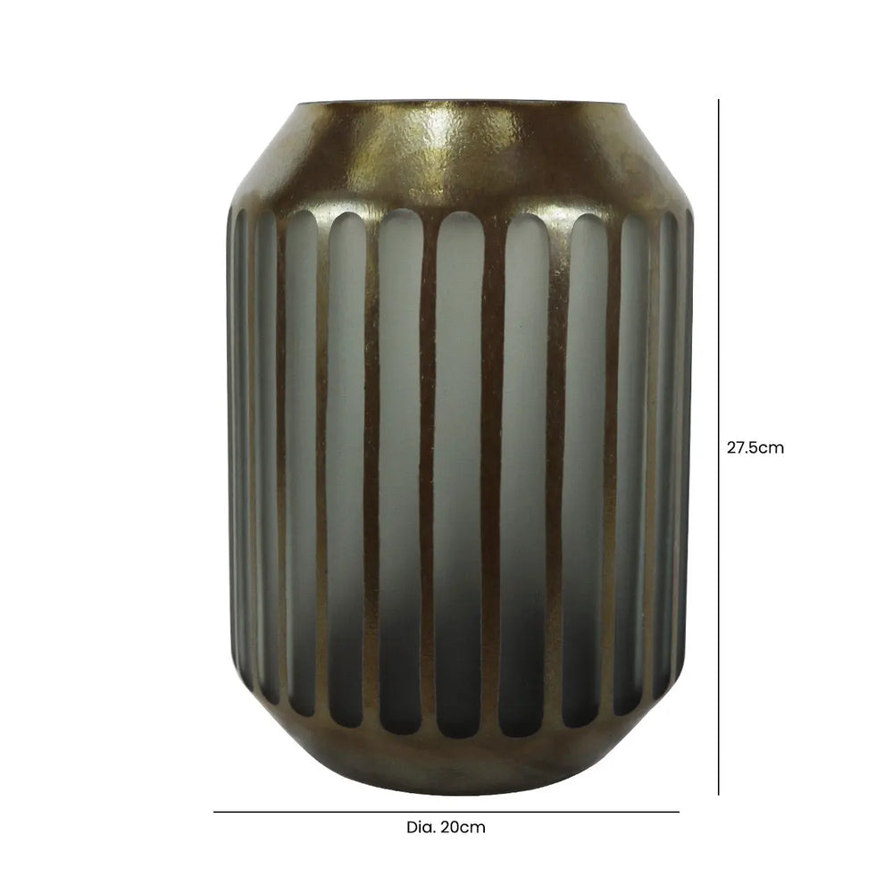 Coffee Brown and Grey Pleated Design Vase – 27.5 cm Lina Home