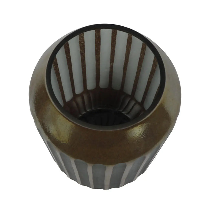Coffee Brown and Grey Pleated Design Vase – 27.5 cm Lina Home