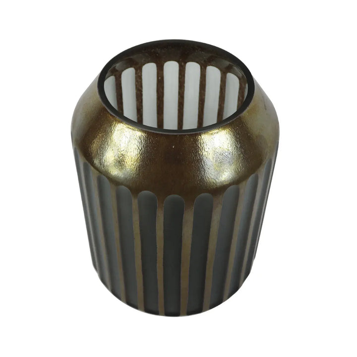 Coffee Brown and Grey Pleated Design Vase – 27.5 cm Lina Home
