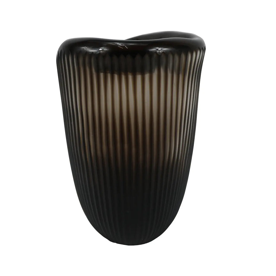 Pleated Coffee Brown Handmade 31.7 cm Glass Vase Lina Home