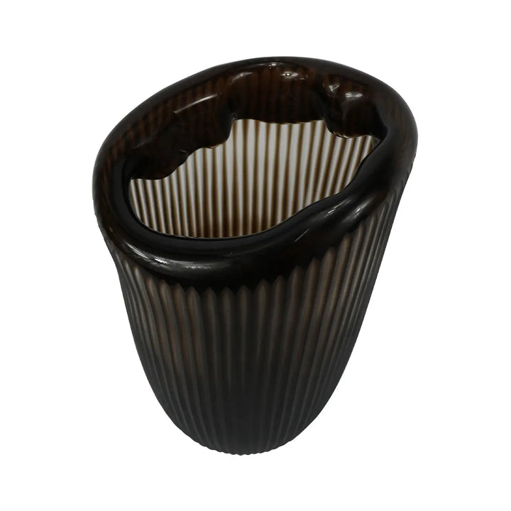 Pleated Coffee Brown Handmade 31.7 cm Glass Vase Lina Home