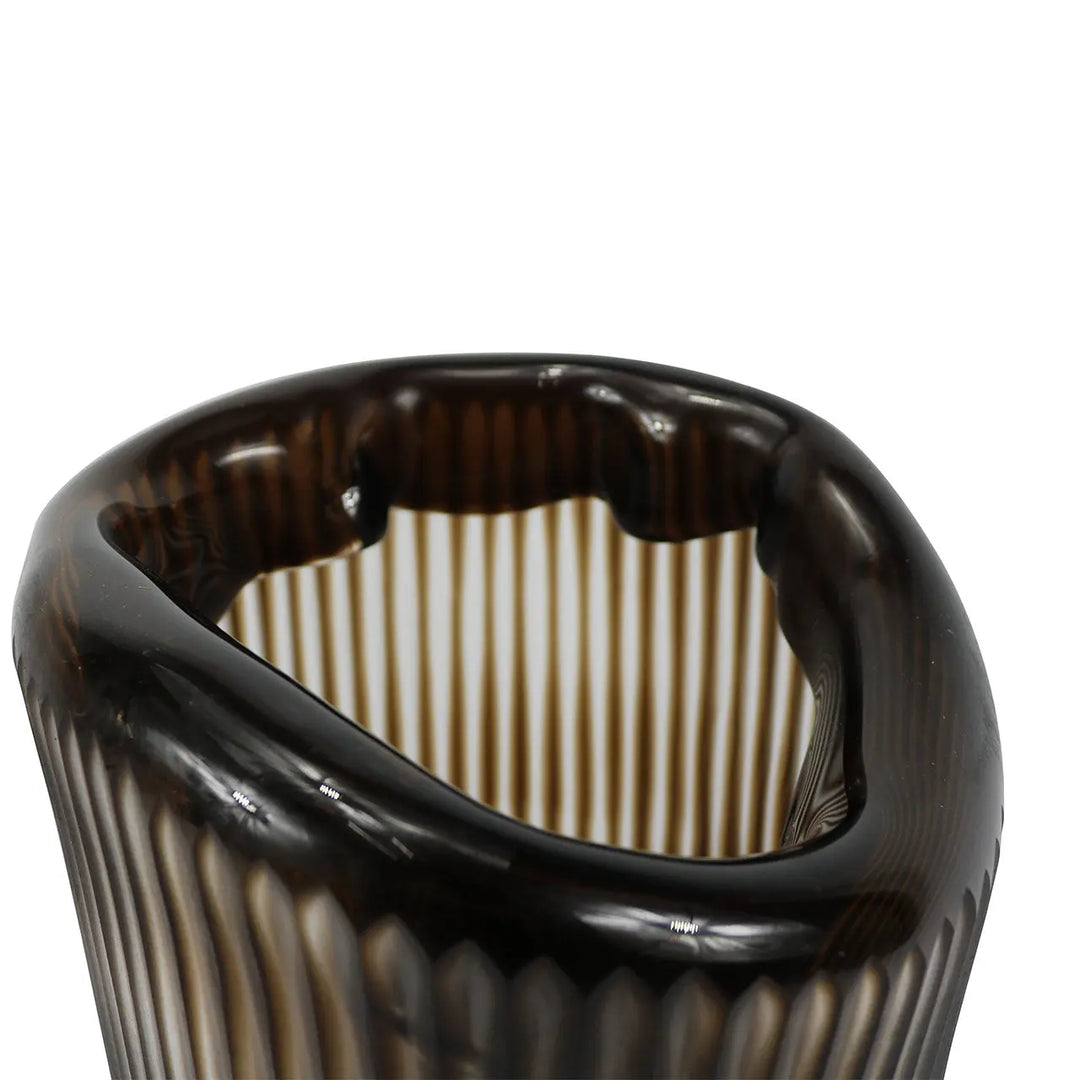 Pleated Coffee Brown Handmade 31.7 cm Glass Vase Lina Home