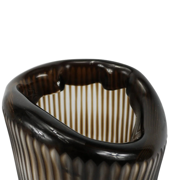 Pleated Coffee Brown Handmade 31.7 cm Glass Vase Lina Home