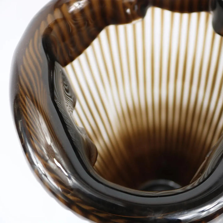 Pleated Coffee Brown Handmade 31.7 cm Glass Vase Lina Home
