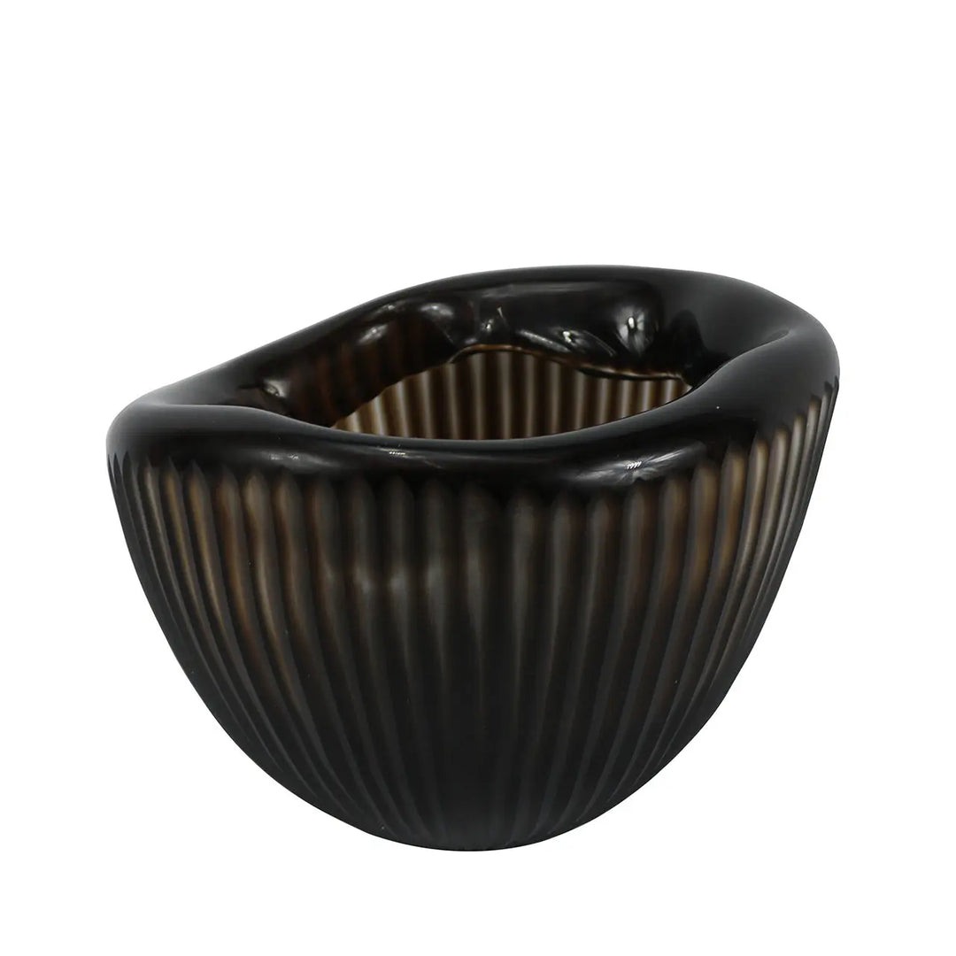 Pleated Coffee Brown Handmade 17cm Glass Vase Lina Home