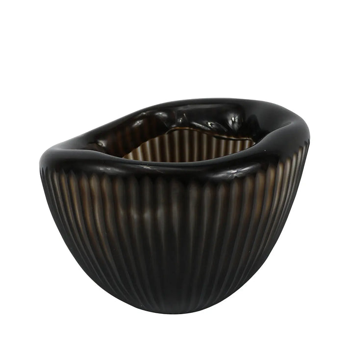 Pleated Coffee Brown Handmade 17cm Glass Vase Lina Home