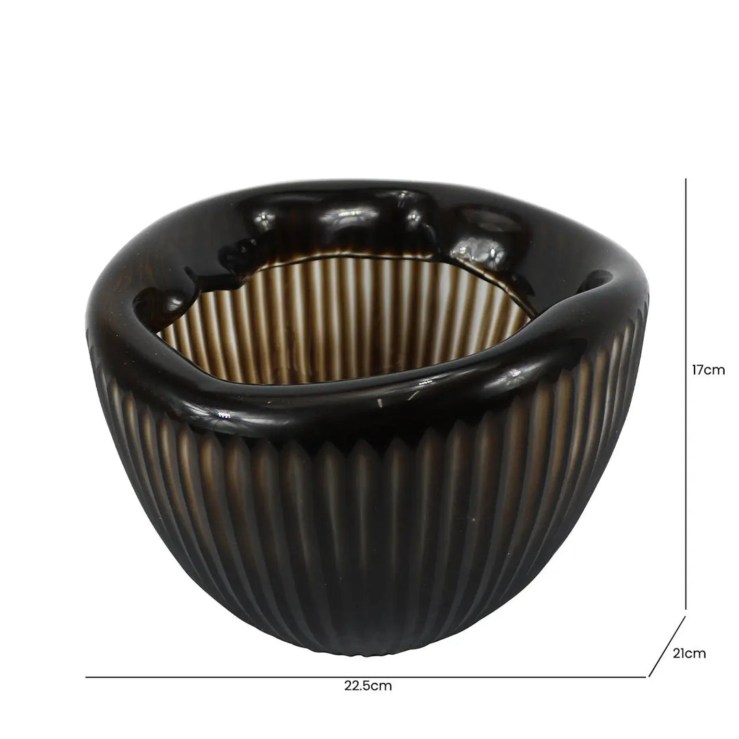 Pleated Coffee Brown Handmade 17cm Glass Vase Lina Home